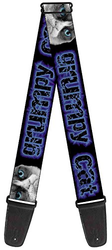 Buckle-Down GS-WGC007 Guitar Strap - "GRUMPY CAT w/Face CLOSE-UP Black/Blues"