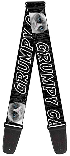 Buckle-Down GS-WGC010 Guitar Strap - "GRUMPY CAT w/Face CLOSE-UP Black/Gray Cat Scratch"